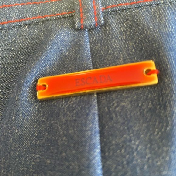 Escada 2-Piece Wool Blend Red Stitching Blue & Red  Style Skirt Suit 36 Size 6 - Picture 12 of 14